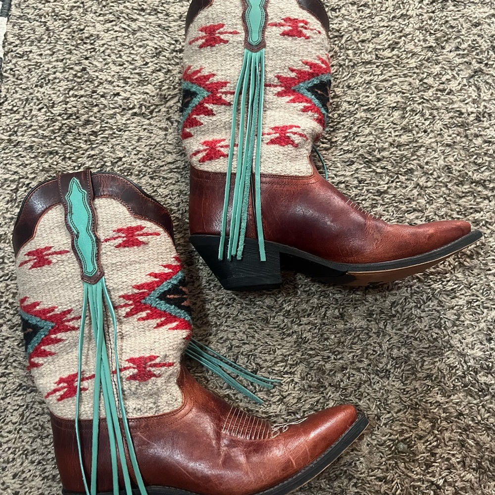 Laredo Western Leather Fringe Boots
